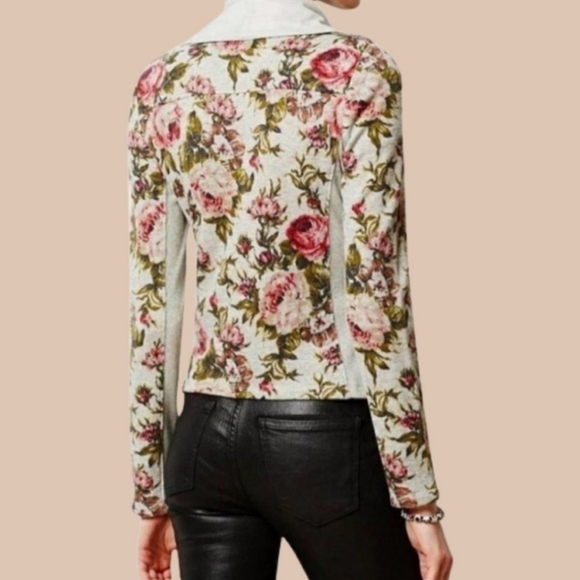 Anthropologie Saturday Sunday Rose's Rule floral moto jacket snap closure L.g. - Picture 2 of 10